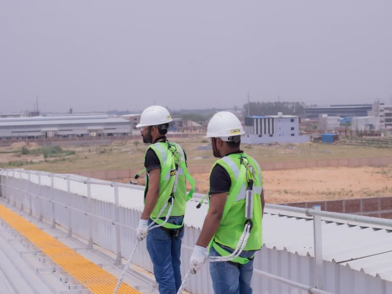 TsaF engineers inspecting a rooftop lifeline system