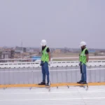 TsaF horizontal lifeline system installed on an industrial metal roof