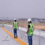 TsaF horizontal lifeline system installed on an industrial metal roof