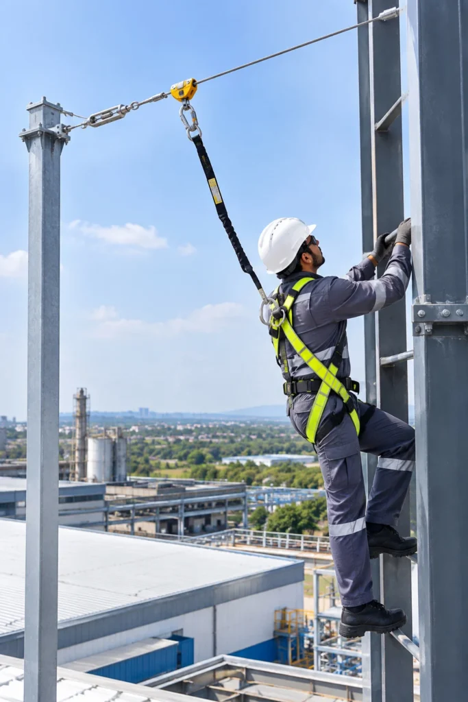 Worker climbing with a TsaF vertical lifeline